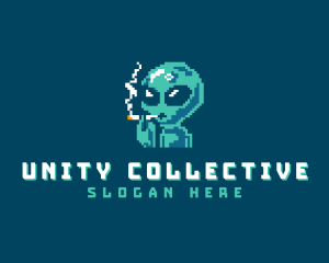 Pixelated Alien Smoking logo design