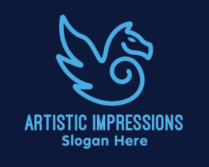 Blue Pegasus Horse logo design