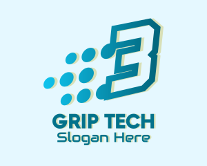 Modern Tech Number 3 logo design