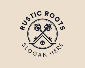 Rustic House Key logo design