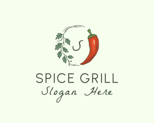 Chili Pepper Leaf Vine logo design