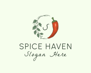 Chili Pepper Leaf Vine logo design