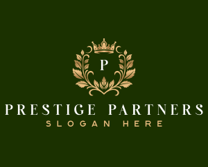 Prestige Leaf Crown Shield logo design