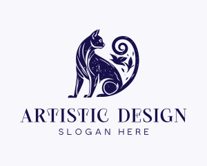 Artistic Blue Purple Cat logo design