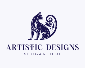 Artistic Blue Purple Cat logo design