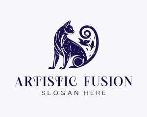 Artistic Blue Purple Cat logo design