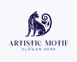 Artistic Blue Purple Cat logo design