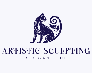 Artistic Blue Purple Cat logo design