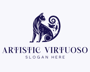 Artistic Blue Purple Cat logo design