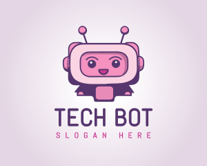 Pink Cute Robot Bot logo design