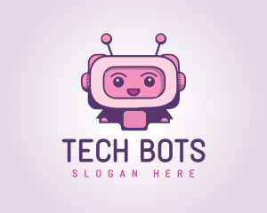 Pink Cute Robot Bot logo design