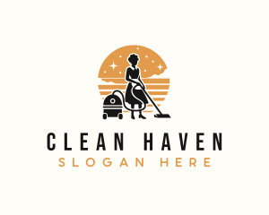 Girl Maid Cleaning logo design