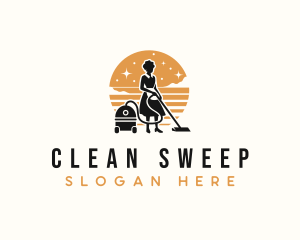 Girl Maid Cleaning logo design