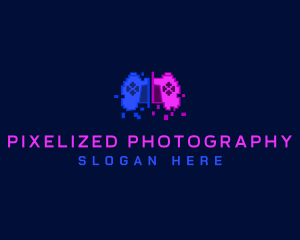 Pixel Controller Glitch logo design