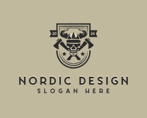 Viking Skull Axe logo design