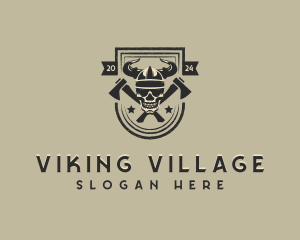 Viking Skull Axe logo design