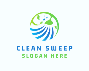 Broom Leaves Cleaning logo design