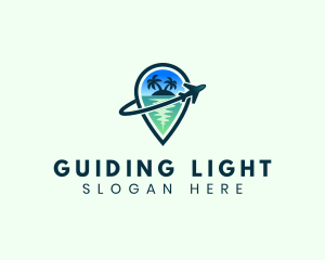 Tropical Location Pin Plane logo design