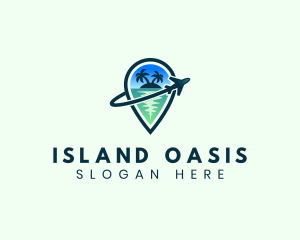 Tropical Location Pin Plane logo design