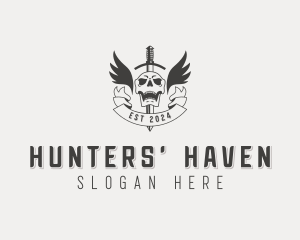 Skull Hunter Sword logo design