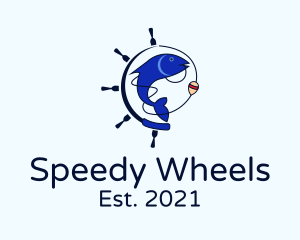 Ship Wheel Fish Lure logo design