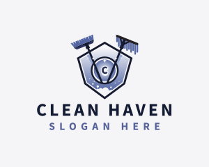 Mop Broom Cleaning logo design