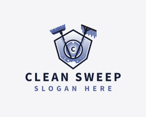 Mop Broom Cleaning logo design