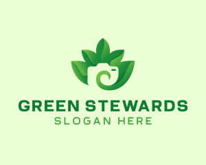 Green Eco Leaves Camera logo design