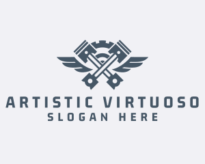 Gray Cog Piston Wings logo design