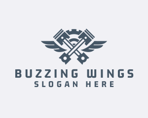 Gray Cog Piston Wings logo design