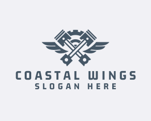 Gray Cog Piston Wings logo design