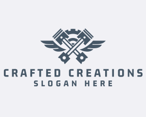 Gray Cog Piston Wings logo design