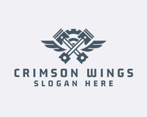 Gray Cog Piston Wings logo design