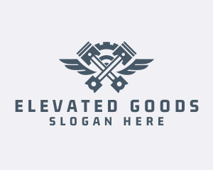 Gray Cog Piston Wings logo design