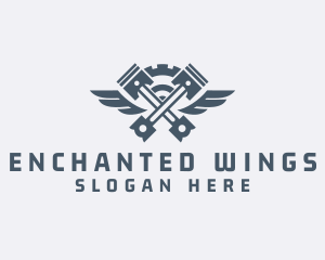 Gray Cog Piston Wings logo design