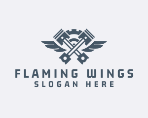 Gray Cog Piston Wings logo design