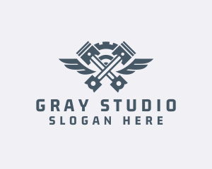 Gray Cog Piston Wings logo