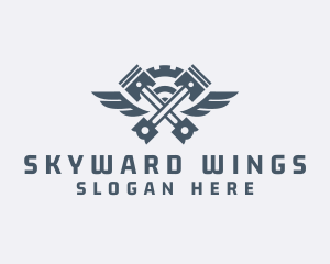 Gray Cog Piston Wings logo design