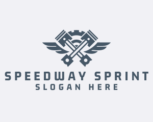 Gray Cog Piston Wings logo design