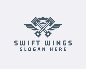 Gray Cog Piston Wings logo design