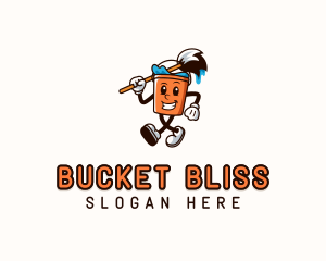 Bucket Mop Character Janitor logo design