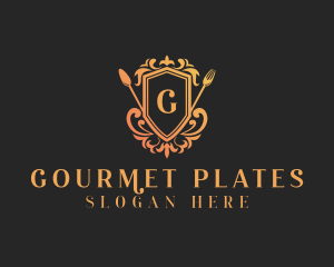 Restaurant Cutlery Shield logo design