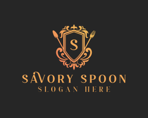 Restaurant Cutlery Shield logo design