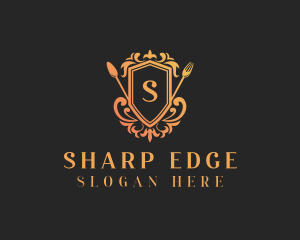 Restaurant Cutlery Shield logo design