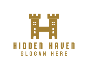 Golden H Castle logo design