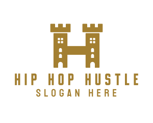 Golden H Castle logo design