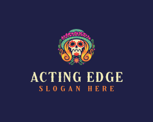 Mexican Calavera Festive Skull logo design