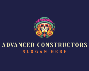 Mexican Calavera Festive Skull logo design