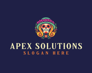 Mexican Calavera Festive Skull logo design