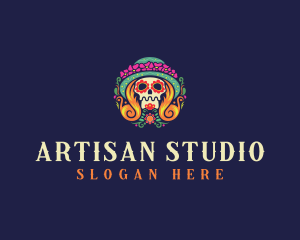 Mexican Calavera Festive Skull logo design